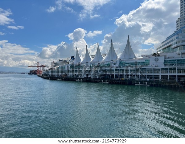 Vancouver, British Columbia,\
Canada - April 25, 2022: Cruise ship terminal at Canada Place in\
downtown Vancouver. Canada Place is situated on the Burrard Inlet\
in Vancouver.