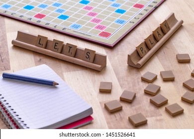 Vancouver, British Columbia, Canada, - July 13, 2019 - Scrabble Board Game With The Scrabble Tile Spell 