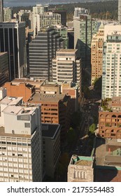 Vancouver, British Columbia, Canada October 12th 2006 Aerial View Of Vancouver City Downtown Tall Buildings On A Beautiful Sunny Day.