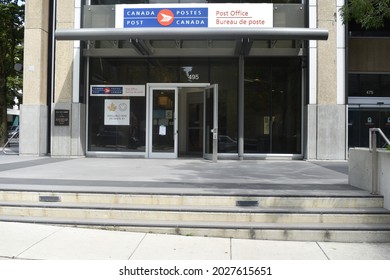 Vancouver, British Columbia, Canada-August 18, 2021:  Canada Post Building On Georgia Street.