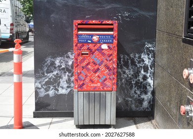 Vancouver, British Columbia, Canada-August 18, 2021: Canada Post Box On Georgia Street.