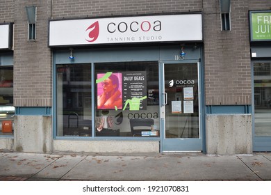 Vancouver, British Columbia, Canada-February 20, 2021:  Cocoa Tanning Studio On Pacific Boulevard In Vancouver, British Columbia, Canada.