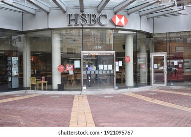 Vancouver, British Columbia, Canada-February 20, 2021:  HSBC On Pacific Boulevard In Vancouver, British Columbia, Canada.