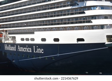 Vancouver, British Columbia, Canada-October 1, 2022:  Holland America Line Cruise Ship Docked At Canada Place.