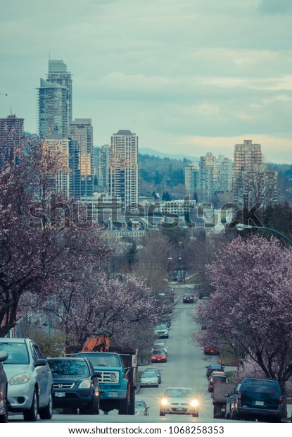 Vancouver British Columbia,April\
2018.\
Vancouver city with Cherry blossoms\
backgrounds