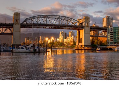 Vancouver - Burrard Bridge at sunset viewed from Granville Island