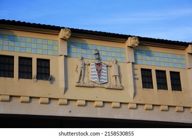 VANCOUVER, CANADA - Apr 04, 2021: A close-up shot of a relief on Burrard Bridge in downtown Vancouver, British Columbia, Canada