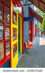 Vancouver, Canada - August 10, 2017: Colorful Homes In Granville Island