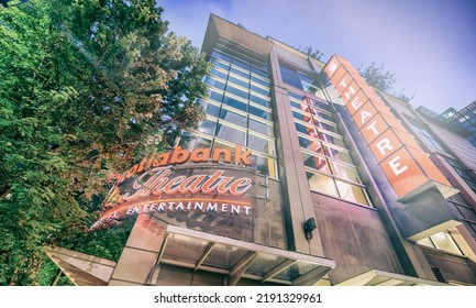 Vancouver, Canada - August 9, 2017: Scotiabank Theater Exterior View At Night