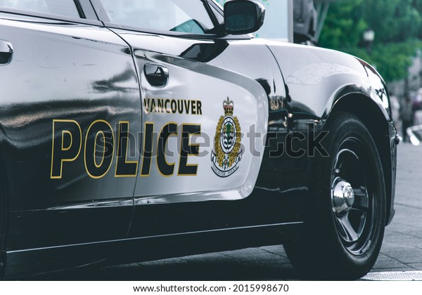 Vancouver, Canada - December 1,\
2019: Close up View of police car \