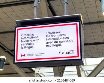 Vancouver, Canada - January 15,2022: View of sign Crossing international borders with cannabis is illegal at Vancouver International Airport(YVR)