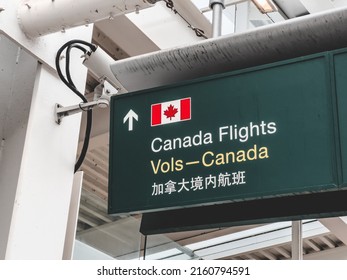 Vancouver, Canada - January 15,2022: View Of Directional Sign Canada Flights Inside Vancouver International Airport(YVR)