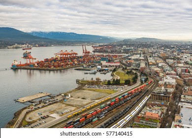 Vancouver, Canada - January 28, 2017: Vancouver Port With Hundreds Of Shipping Containers.