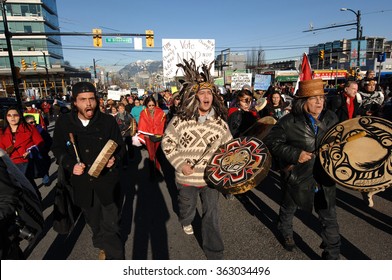 VANCOUVER, CANADA - JANUARY 5, 2013: Hundreds Of Aboriginal People Rally In Support Of Idle No More Movement Protesting Government Treatment Of First Nations Groups In Vancouver, Canada, Jan.5, 2013.