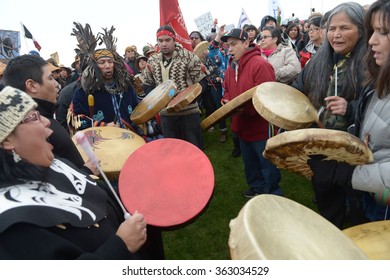 VANCOUVER, CANADA - JANUARY 5, 2013: Hundreds Of Aboriginal People Rally In Support Of Idle No More Movement Protesting Government Treatment Of First Nations Groups In Vancouver, Canada, Jan.5, 2013.