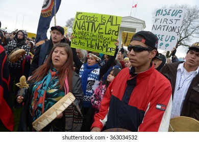 VANCOUVER, CANADA - JANUARY 5, 2013: Hundreds Of Aboriginal People Rally In Support Of Idle No More Movement Protesting Government Treatment Of First Nations Groups In Vancouver, Canada, Jan.5, 2013.