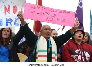 VANCOUVER, CANADA - JANUARY 5, 2013: Hundreds Of Aboriginal People Rally In Support Of Idle No More Movement Protesting Government Treatment Of First Nations Groups In Vancouver, Canada, Jan.5, 2013.