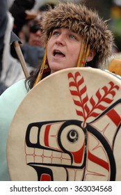 VANCOUVER, CANADA - JANUARY 5, 2013: Hundreds Of Aboriginal People Rally In Support Of Idle No More Movement Protesting Government Treatment Of First Nations Groups In Vancouver, Canada, Jan.5, 2013.