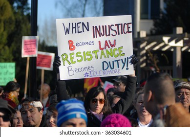 VANCOUVER, CANADA - JANUARY 5, 2013: Hundreds Of Aboriginal People Rally In Support Of Idle No More Movement Protesting Government Treatment Of First Nations Groups In Vancouver, Canada, Jan.5, 2013.