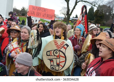 VANCOUVER, CANADA - JANUARY 5, 2013: Hundreds Of Aboriginal People Rally In Support Of Idle No More Movement Protesting Government Treatment Of First Nations Groups In Vancouver, Canada, Jan.5, 2013.