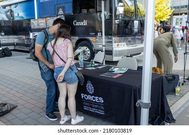 Vancouver, Canada - July 1,2022: A View Of Pop Up Canadian Armed Forces Station For Recruiting New Members On Canada Day In Downtown Vancouver