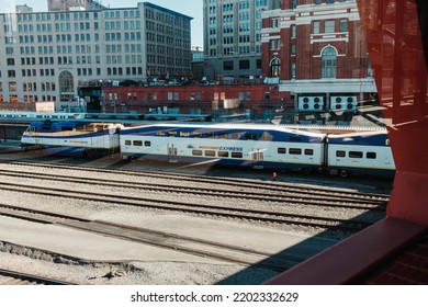 Vancouver, Canada - July 12,2022: View Of West Coast Express Train From Waterfront Station In Downtown Vancouver