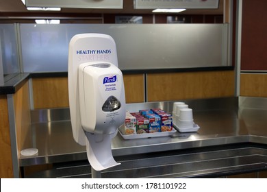 Vancouver, Canada - July 16, 2020: View of Hand Sanitizer available for passengers on BC Ferries route between Vancouver and Nanaimo