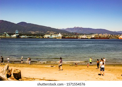 Vancouver Canada, June 18 2018: Editorial Photo Of A Beach On The Sea Walk At Stanley Park. A Nice Family Event.