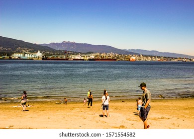 Vancouver Canada, June 18 2018: Editorial Photo Of A Beach On The Sea Walk At Stanley Park. A Nice Family Event.