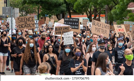 VANCOUVER, Canada - June 19 2020: Black Lives Matter (BLM) Protest And March In Downtown Vancouver To Celebrate Juneteenth Day