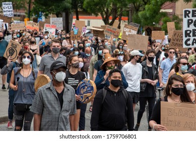 VANCOUVER, Canada - June 19 2020: Black Lives Matter (BLM) Protest And March In Downtown Vancouver To Celebrate Juneteenth Day