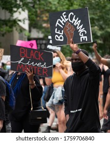 VANCOUVER, Canada - June 19 2020: Black Lives Matter (BLM) Protest And March In Downtown Vancouver To Celebrate Juneteenth Day