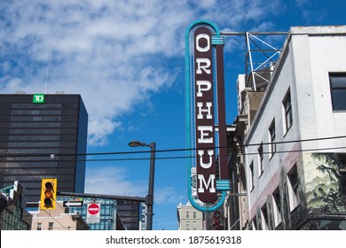 Vancouver, Canada - June 29,2020: View Of Sign The Orpheum Theatre And Music Venue In Vancouver