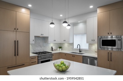 VANCOUVER, CANADA - Mar 07, 2020: Close Up Photograph Of A Modern Interior Designed Kitchen Of A Duplex Unit For Sale 