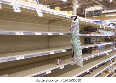 Vancouver, Canada - March 15,2020: Empty Safeway Store Shelves Show Shortage Of Food As Coronavirus (COVID-19) Fears People To Buy More Supplies