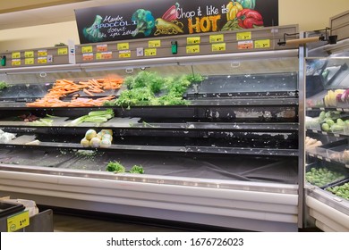 Vancouver, Canada - March 18,2020: Empty Safeway Store Shelves Show Shortage Of Food As Coronavirus (COVID-19) Fears People To Buy More Supplies