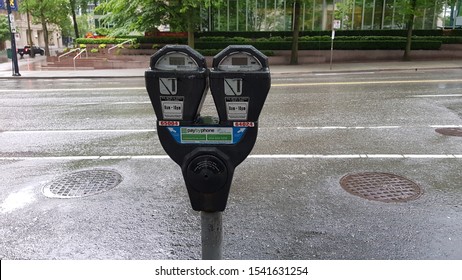 Vancouver, Canada, May, 25, 2019: parking meter on a street in Vancouver Canada