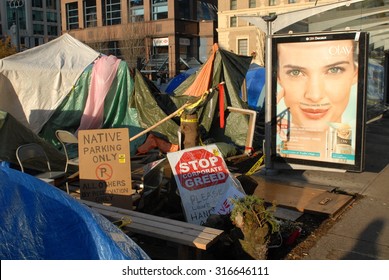 VANCOUVER, CANADA - OCTOBER 16, 2011: Hundreds of people set up tents and protested against corporate greed, as part of global Occupy movement, in Vancouver, Canada, Oct.16, 2011.