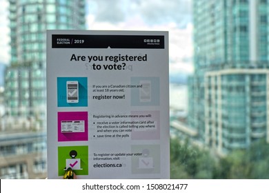 Vancouver, Canada - September 18, 2019: A Woman Is Holding Election Flyer 