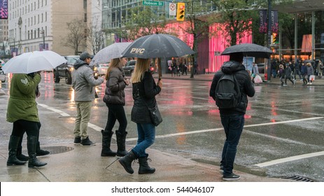 Vancouver Canada,December 26 2016,Boxing Day Shopping With Rain Snow Backgrounds,Robson St,Vancouver Canada