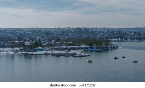 Vancouver Canada.February 2017. Kitslano Beach In Snow