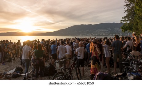 Vancouver Canada,June 6.2017.People dancing to a drum circle on Third Beach,Stanley Park,Vancouver British Columbia,Canada - Shutterstock ID 656831050