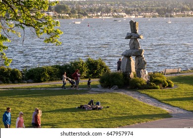 Vancouver Canada,May 2017.Vancouver Inukshuk With Summer Backgrounds