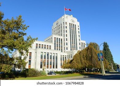 Vancouver City Hall Is An Art Deco Style In Downtown Vancouver, British Columbia, Canada.