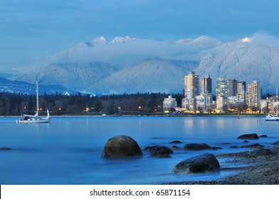 Vancouver Cityscape With Grouse Mountain In Background