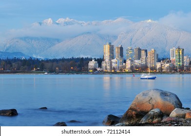 Vancouver Cityscape With Grouse Mountain In Background