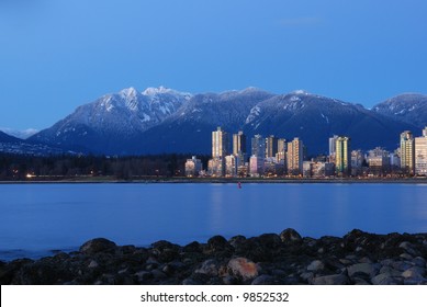 Vancouver Cityscape With Grouse Mountain Background