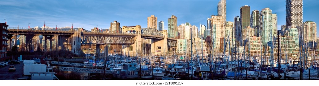 Vancouver Downtown. View Of Skyscrapers Along False Creek And Burrard Street Bridge, Vancouver, BC, Canada