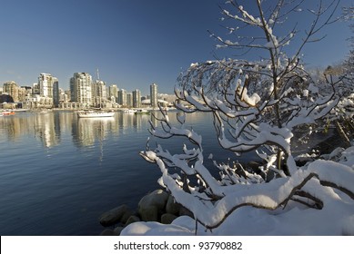 Vancouver And False Creek, Covered By The Snow, British Columbia, Canada