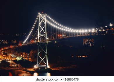 Vancouver Lions Gate Bridge Night View